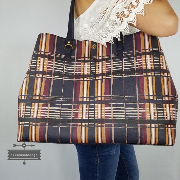 Tory Burch Kerrington Square Plaid Philly Tote Bag - Picture 6 of 8